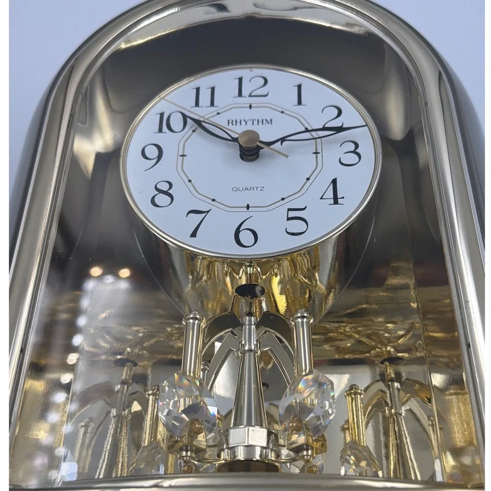 VTG Rhythm 4SG696 Quartz Crystal Motion Mantel Clock Gold Japan‎ Movement WORKS